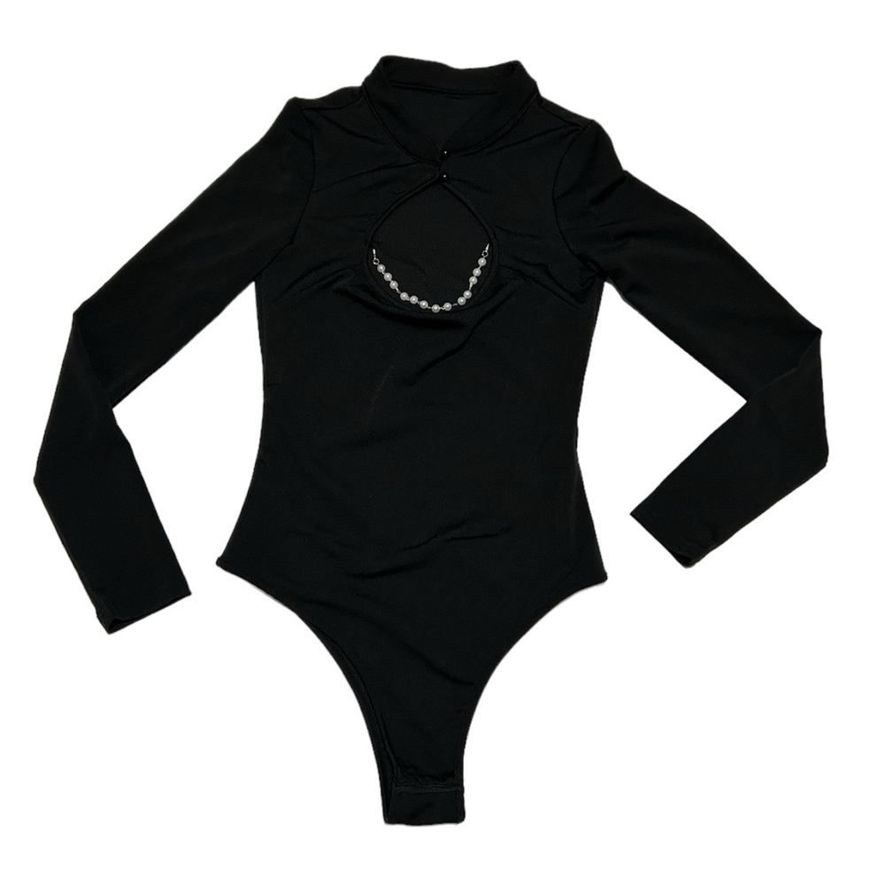 NWT Dollskill Pages Turned Pearl Bodysuit Black Size Small